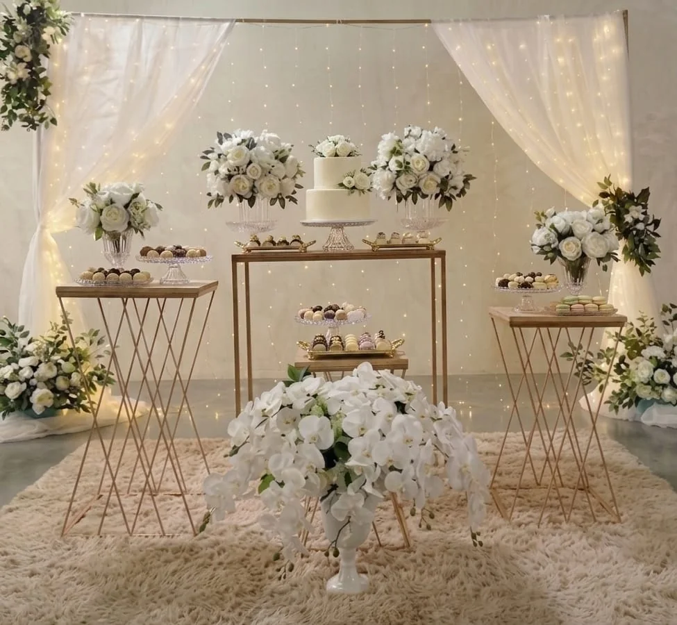 Decoração para Casamento Branco e Verde com LED e Voal em Belo Horizonte - W&N Decor Festas